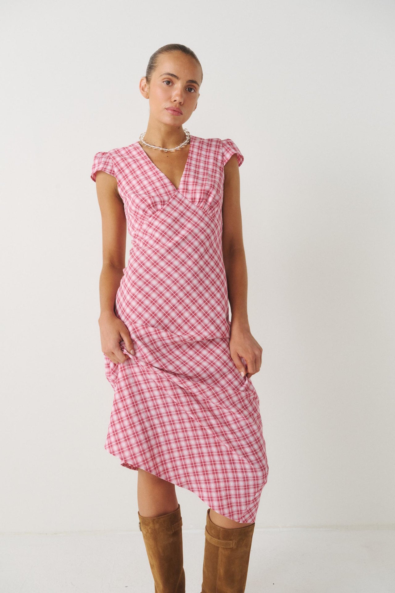 GIMME CHECK SLIP DRESS